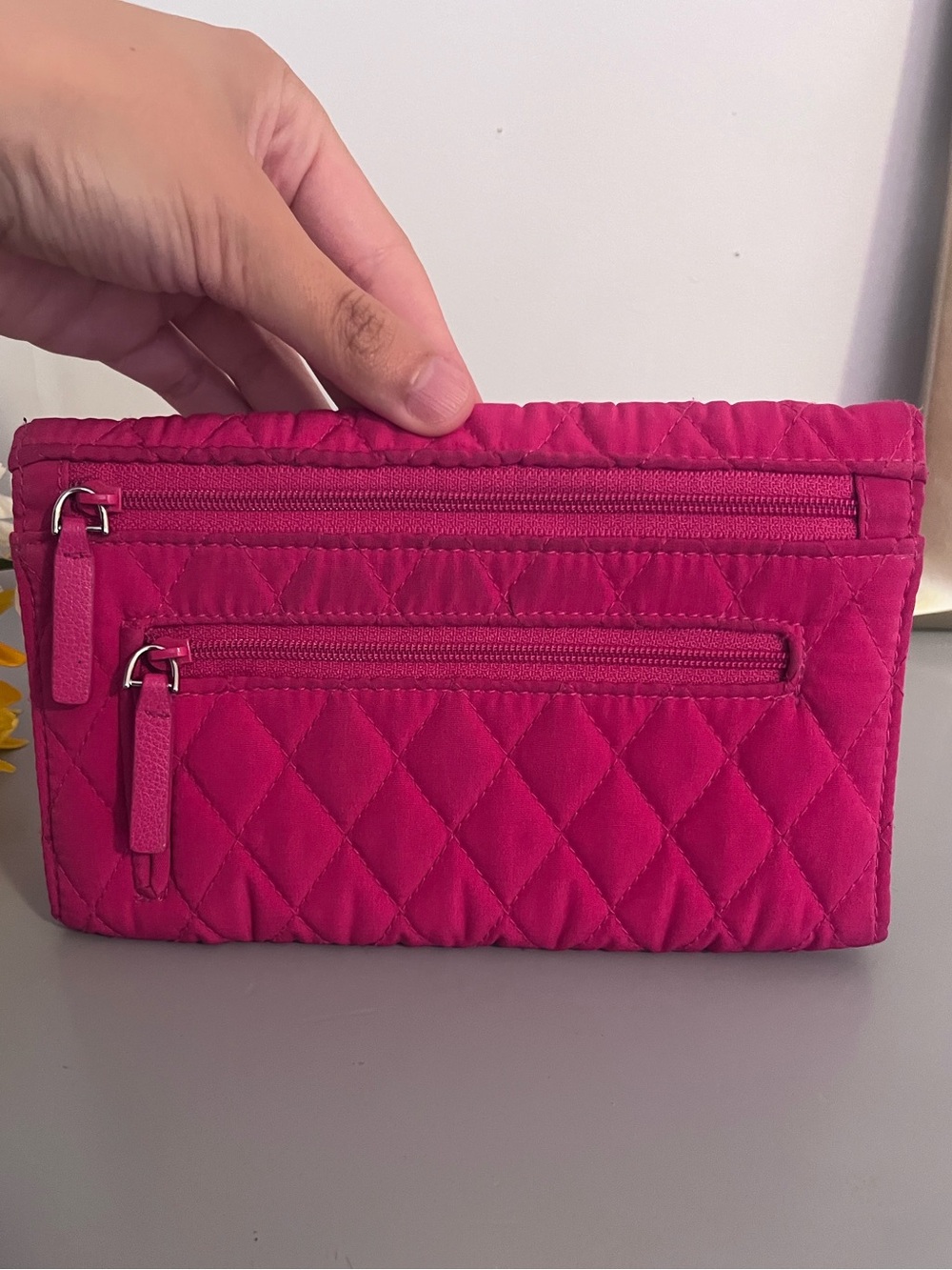 Vera Bradley Hot Pink Quilted Bow Wallet Clutch Organizer with Zip Pockets - Picture 7 of 7